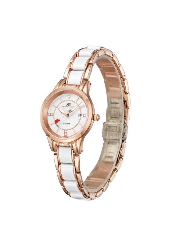 ساعة كينيث سكوت النسائية التناظرية ذات المينا البيضاء - K23517-RCWW