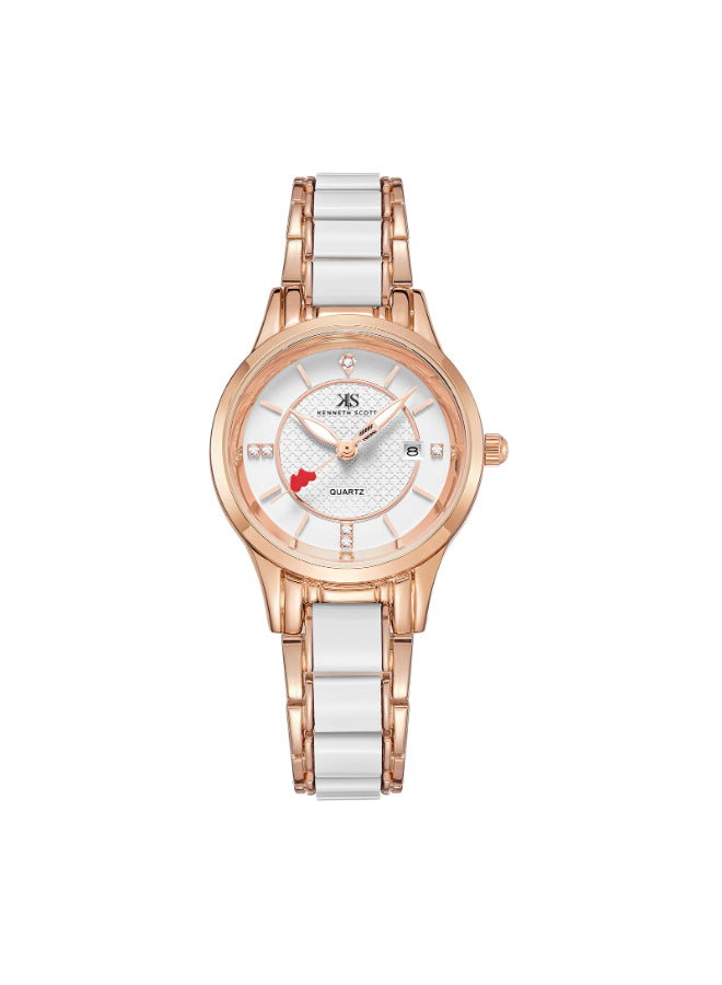 Kenneth Scott Women's Analog White Dial Watch - K23517-RCWW
