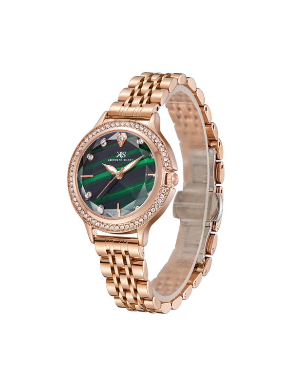 ساعة كينيث سكوت النسائية التناظرية ذات المينا الخضراء - K23521-RBKH