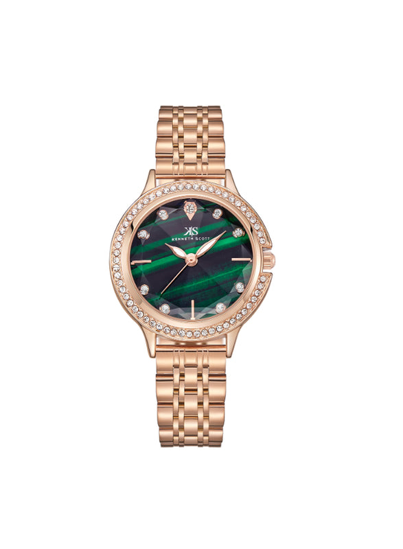 ساعة كينيث سكوت النسائية التناظرية ذات المينا الخضراء - K23521-RBKH