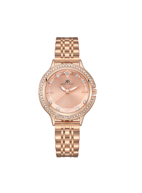ساعة كينيث سكوت النسائية التناظرية ذات المينا الذهبي الوردي - K23521-RBKK