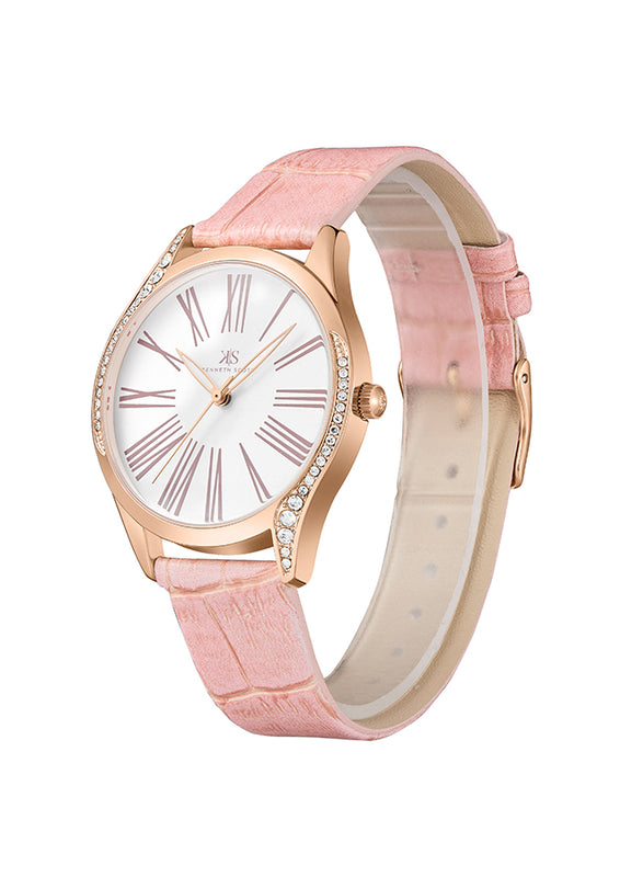 ساعة كينيث سكوت النسائية التناظرية ذات المينا البيضاء - K23534-RLES