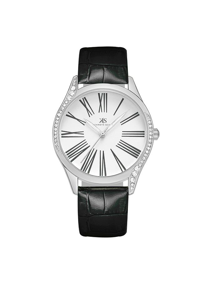 ساعة كينيث سكوت النسائية التناظرية ذات المينا البيضاء - K23534-SLBS