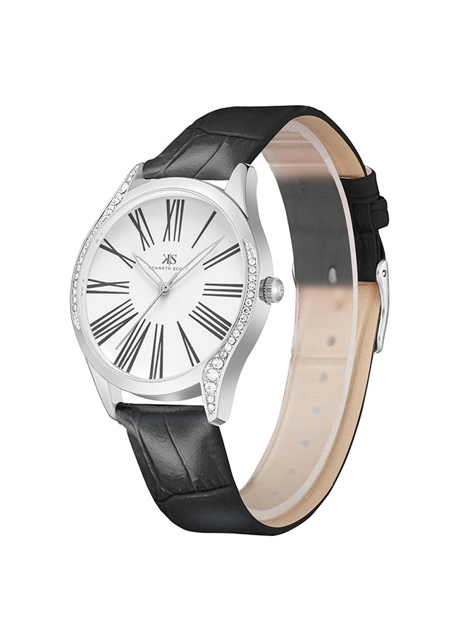 ساعة كينيث سكوت النسائية التناظرية ذات المينا البيضاء - K23534-SLBS