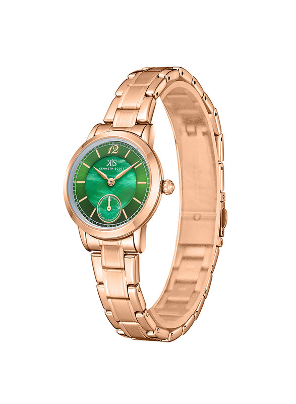 ساعة كينيث سكوت النسائية التناظرية ذات المينا الخضراء - K23538-RBKMG