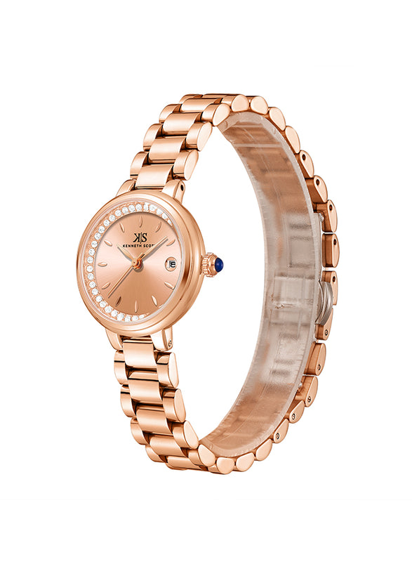 ساعة كينيث سكوت النسائية التناظرية ذات المينا الذهبي الوردي - K23542-RBKK