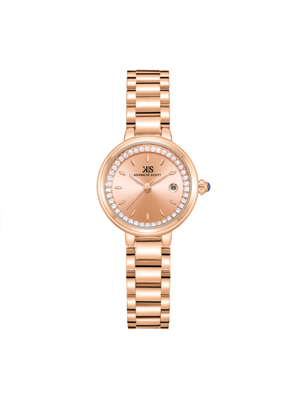 ساعة كينيث سكوت النسائية التناظرية ذات المينا الذهبي الوردي - K23542-RBKK