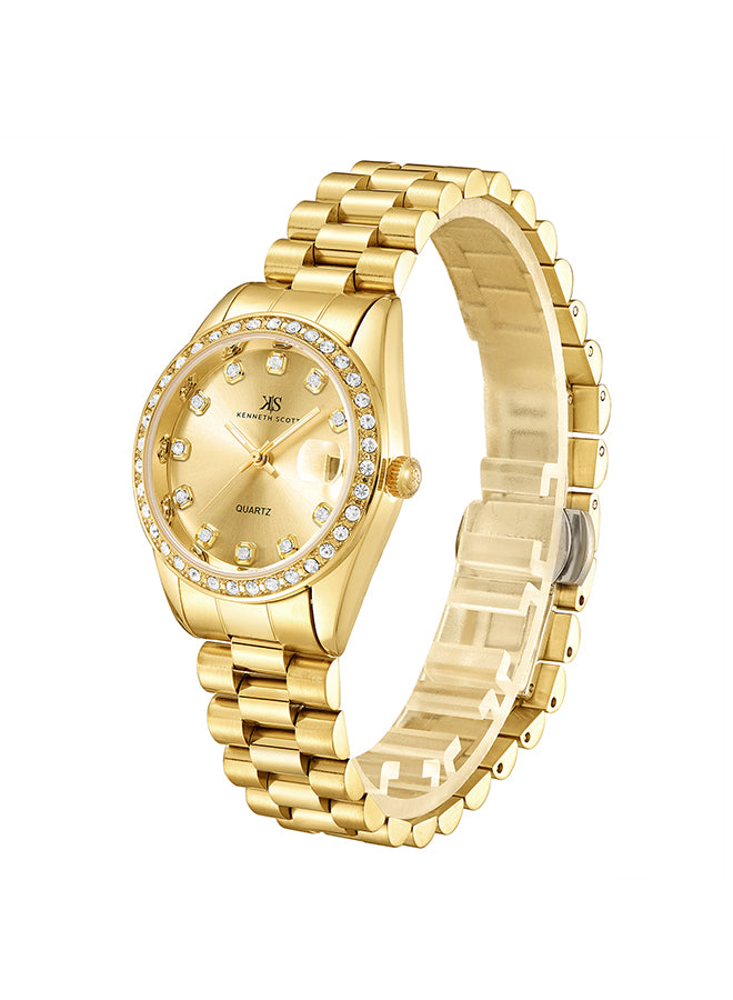 Kenneth Scott Women's Analog Champagne Dial Watch - K23545-GBGC