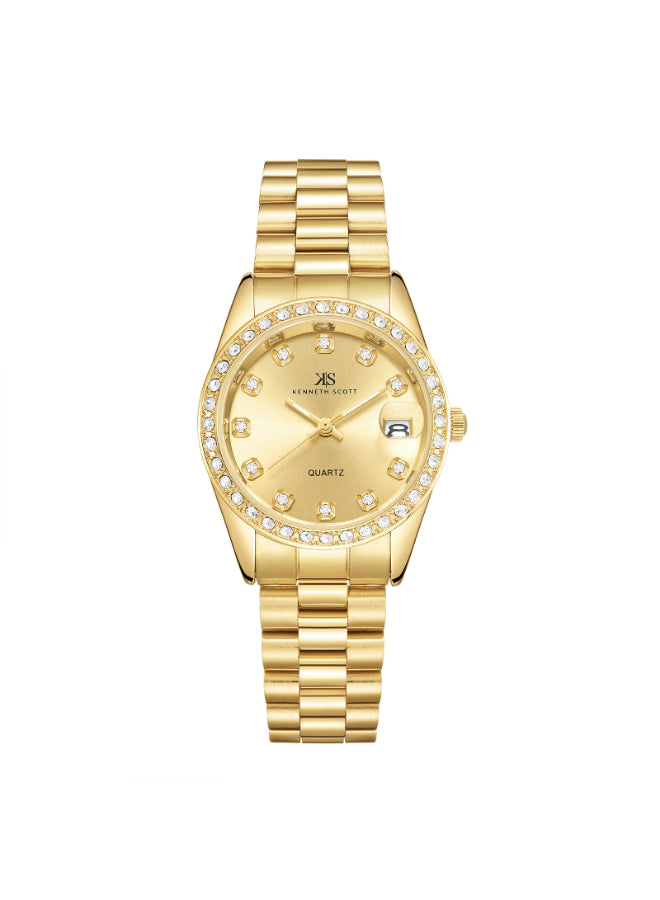 Kenneth Scott Women's Analog Champagne Dial Watch - K23545-GBGC