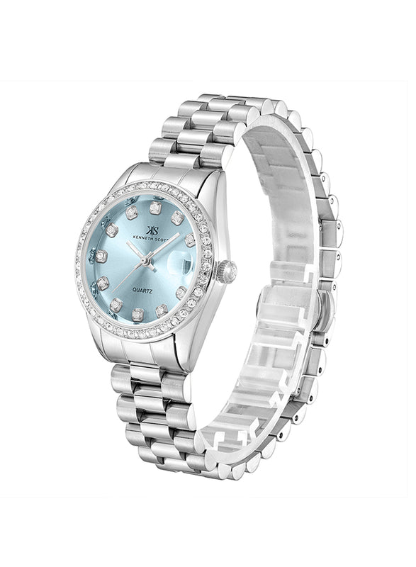 ساعة كينيث سكوت النسائية التناظرية ذات المينا الأزرق الفاتح - K23545-SBSL