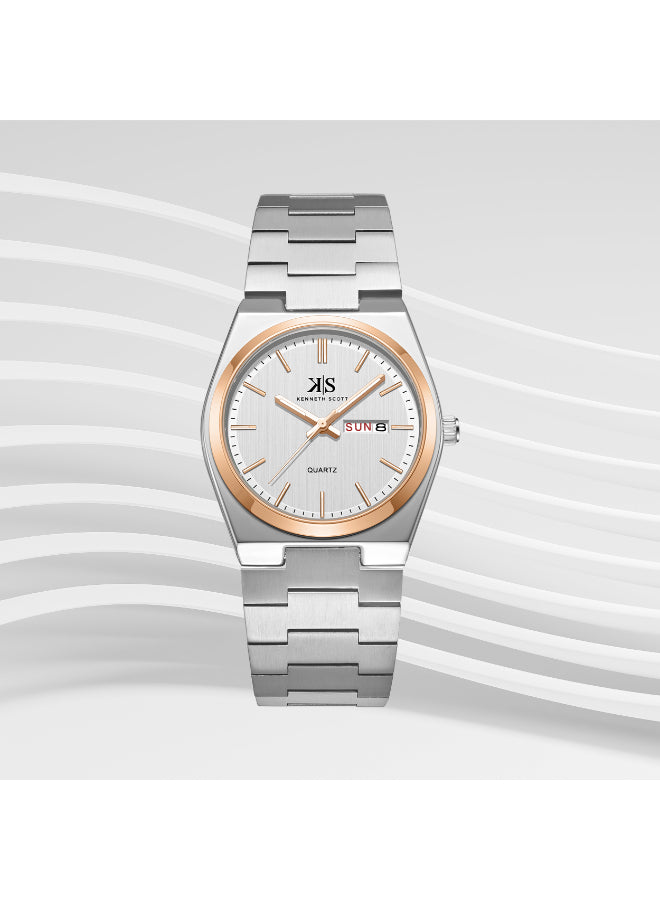 Kenneth Scott Men's Analog White Dial Watch - K24011-KBSW