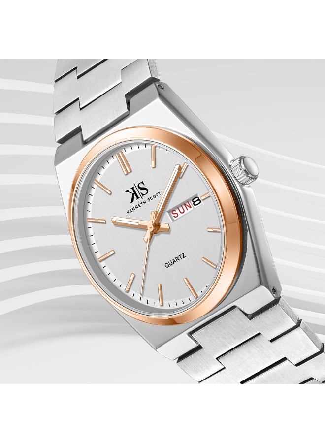 Kenneth Scott Men's Analog White Dial Watch - K24011-KBSW