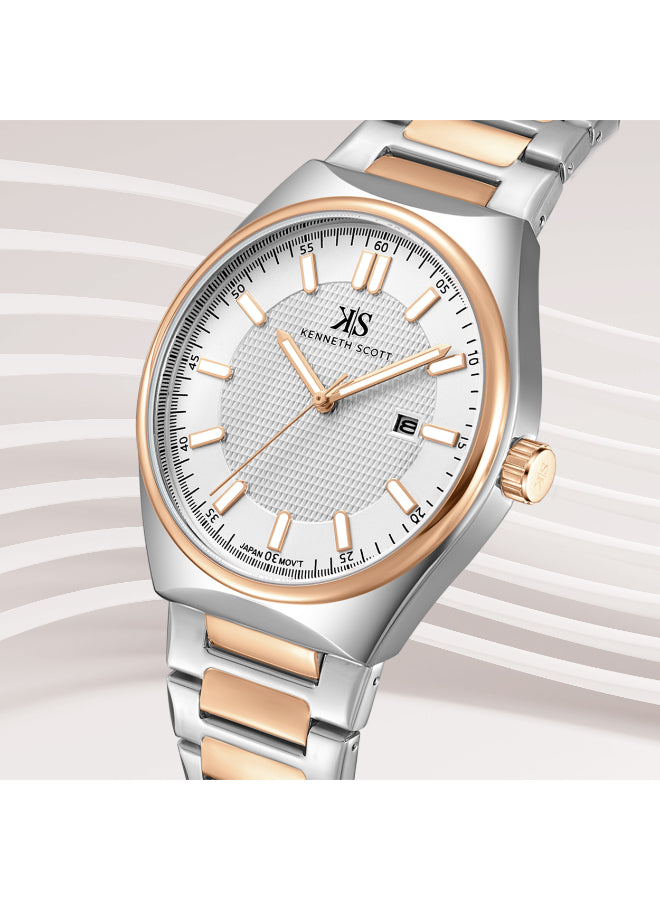 Kenneth Scott Men's Analog White Dial Watch - K24016-KBKW