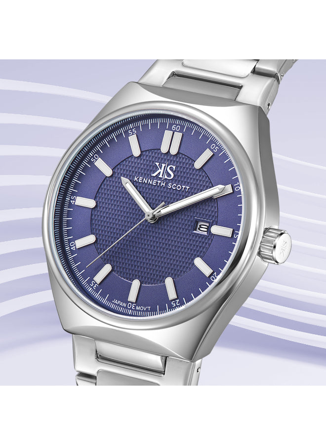 Kenneth Scott Men's Analog Blue Dial Watch - K24016-SBSN