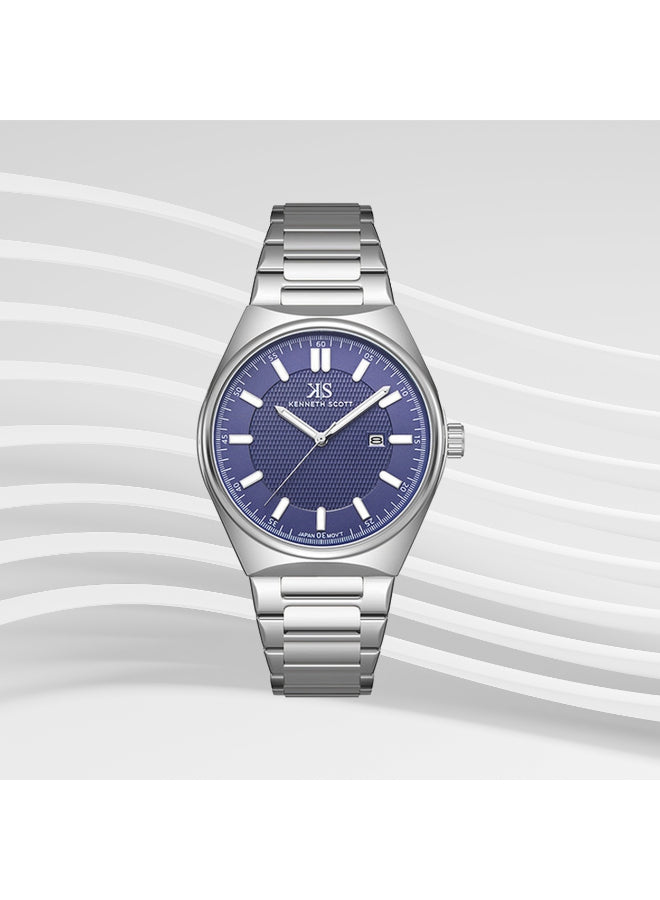 Kenneth Scott Men's Analog Blue Dial Watch - K24016-SBSN