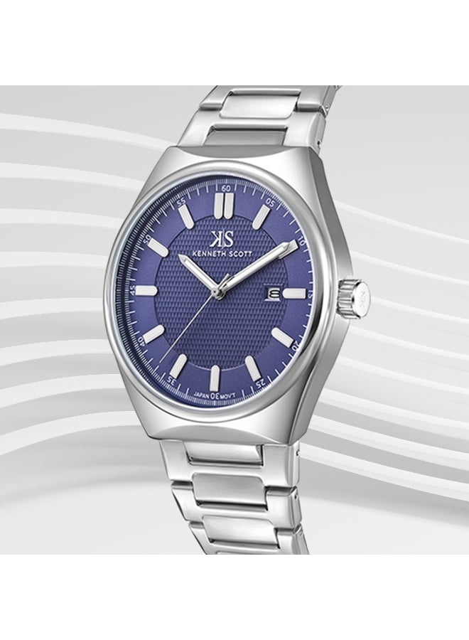 Kenneth Scott Men's Analog Blue Dial Watch - K24016-SBSN