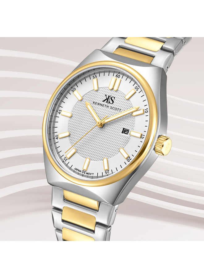 Kenneth Scott Men's Analog White Dial Watch - K24016-TBTW
