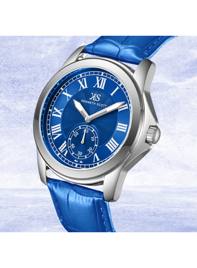 Kenneth Scott Men's Analog Blue Dial Watch - K24018-SLNN