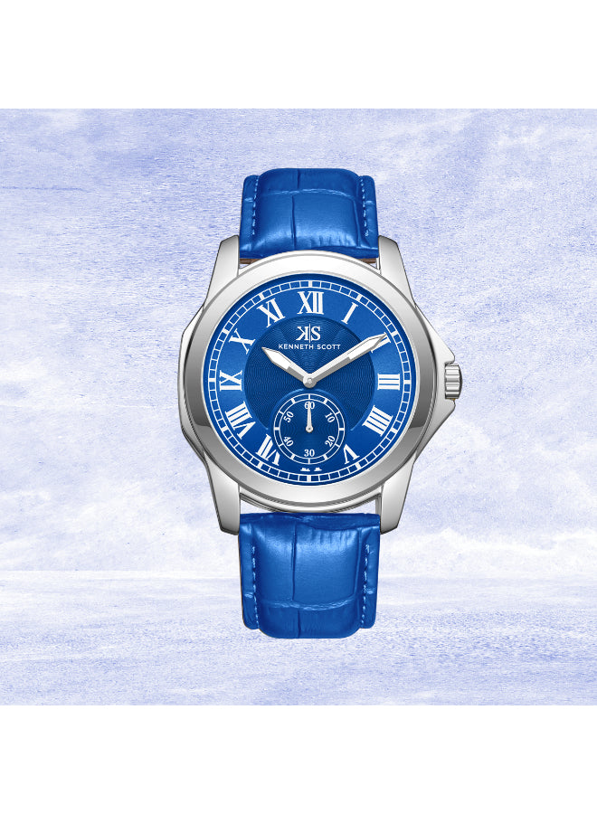 Kenneth Scott Men's Analog Blue Dial Watch - K24018-SLNN