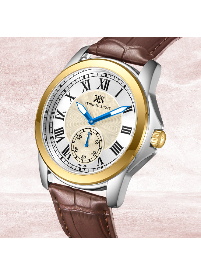 Kenneth Scott Men's Analog Champagne Dial Watch - K24018-TLDC