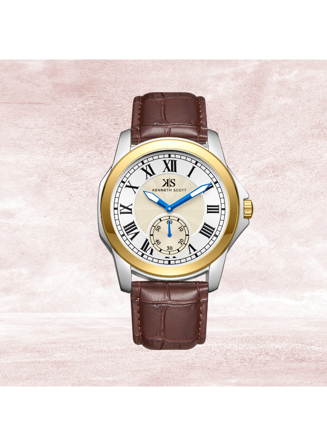Kenneth Scott Men's Analog Champagne Dial Watch - K24018-TLDC