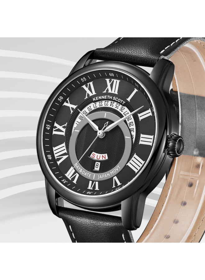 Kenneth Scott Men's Analog Black Dial Watch - K24020-BLBB