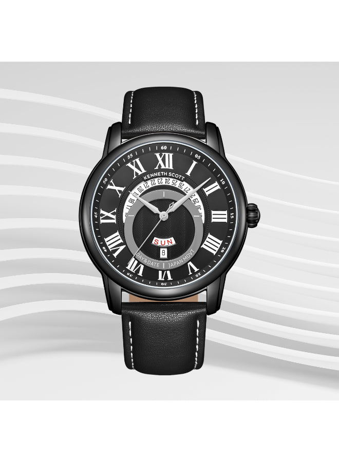 Kenneth Scott Men's Analog Black Dial Watch - K24020-BLBB