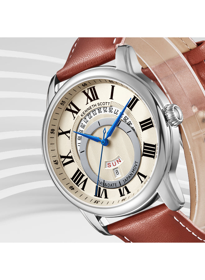 Kenneth Scott Men's Analog Beige Dial Watch - K24020-SLDI