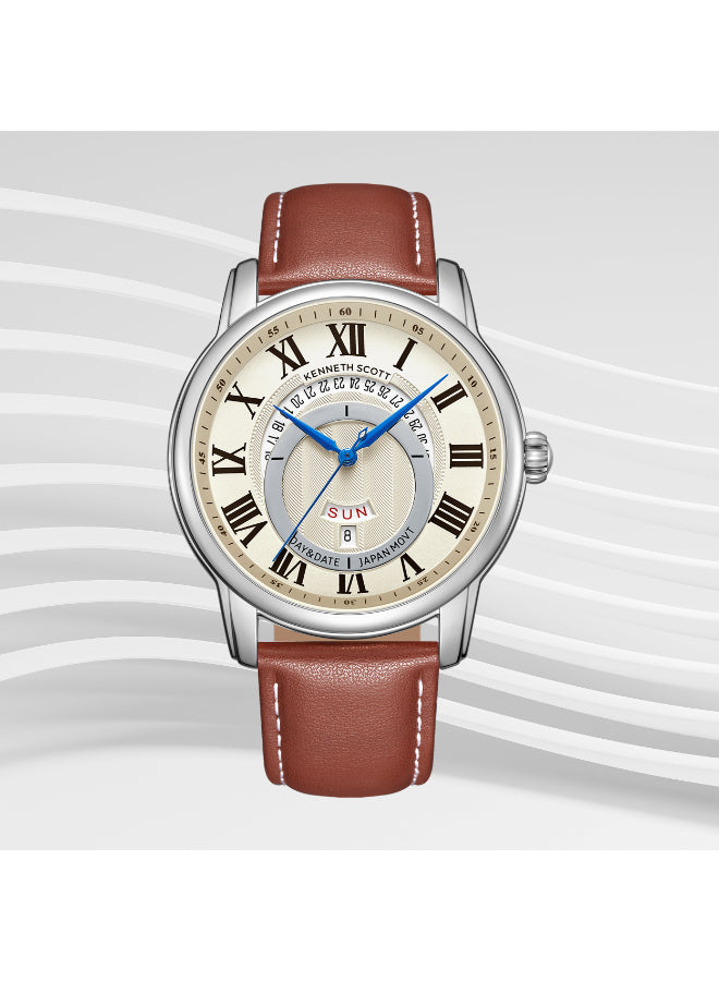 Kenneth Scott Men's Analog Beige Dial Watch - K24020-SLDI