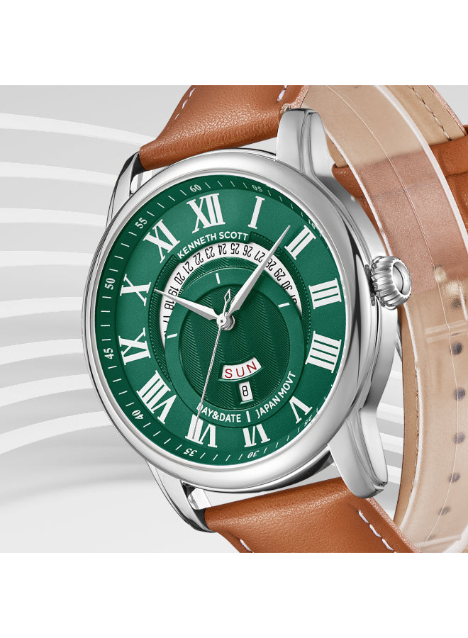 Kenneth Scott Men's Analog Green Dial Watch - K24020-SLEH
