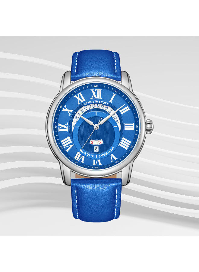 Kenneth Scott Men's Analog Blue Dial Watch - K24020-SLNN