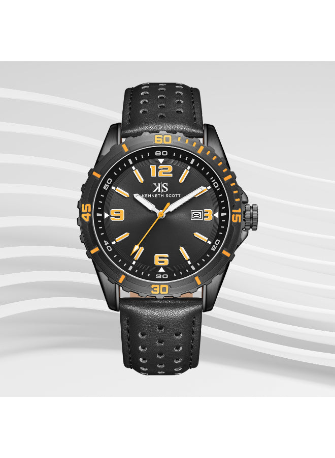 Kenneth Scott Men's Analog Black Dial Watch - K24022-BLBBO