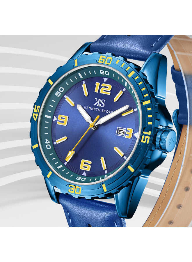 Kenneth Scott Men's Analog Blue Dial Watch - K24022-NLNNY