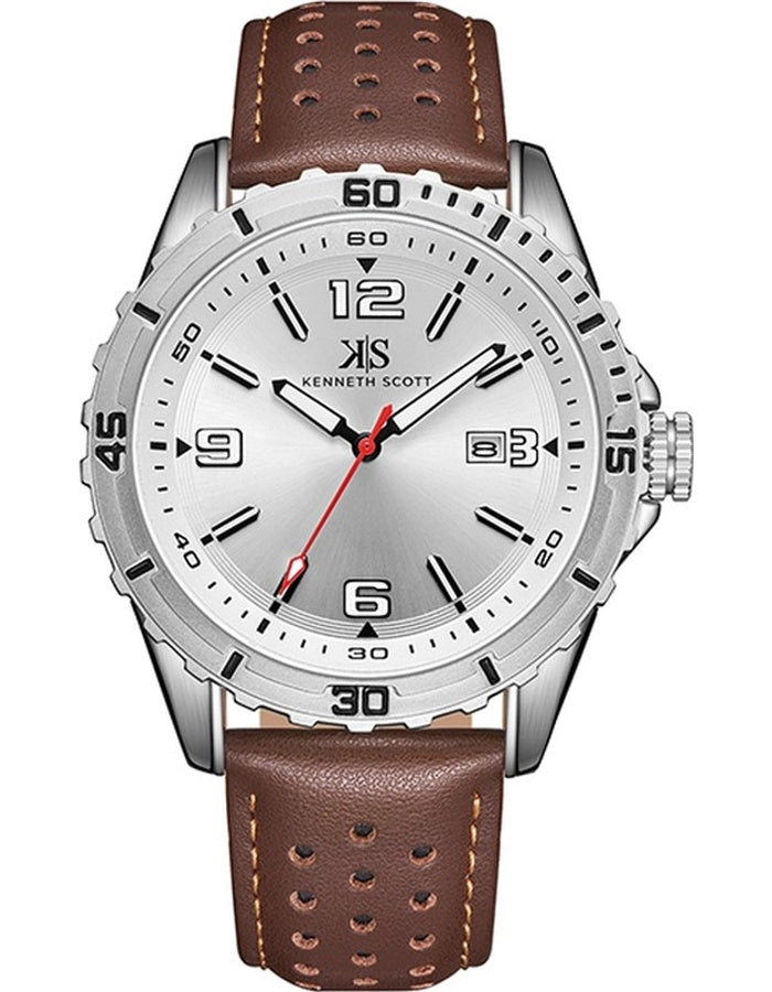 Kenneth Scott Men's Analog White Dial Watch - K24022-SLDW