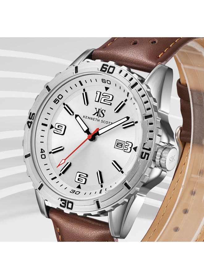 Kenneth Scott Men's Analog White Dial Watch - K24022-SLDW