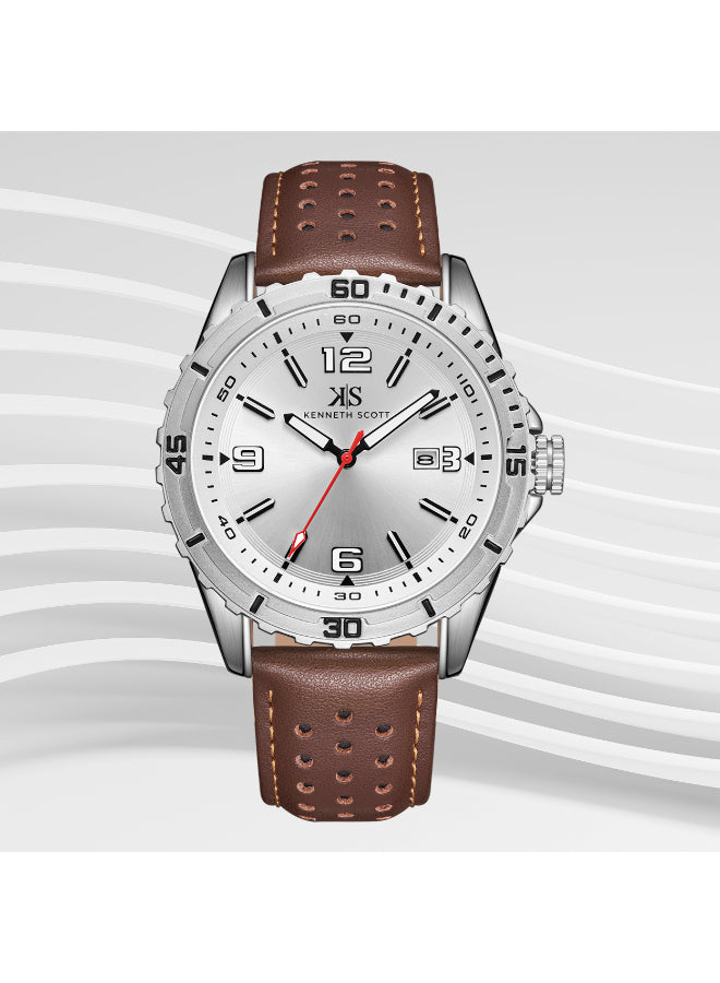 Kenneth Scott Men's Analog White Dial Watch - K24022-SLDW