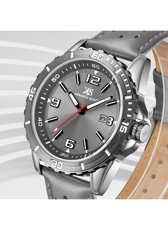 Kenneth Scott Men's Analog Grey Dial Watch - K24022-XLXX