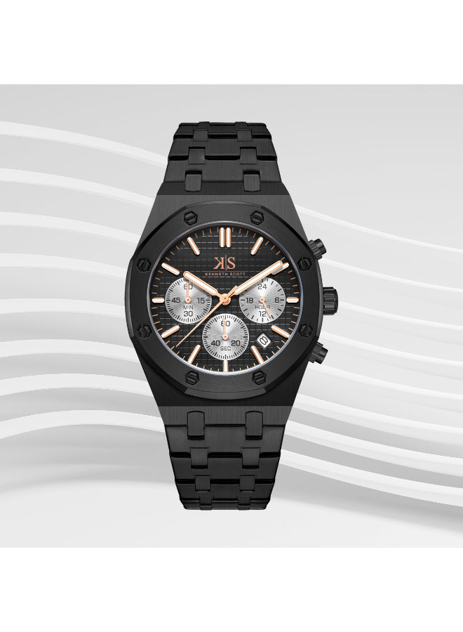 ساعة كينيث سكوت الرجالية متعددة الوظائف ذات المينا السوداء - K24112-BBBB