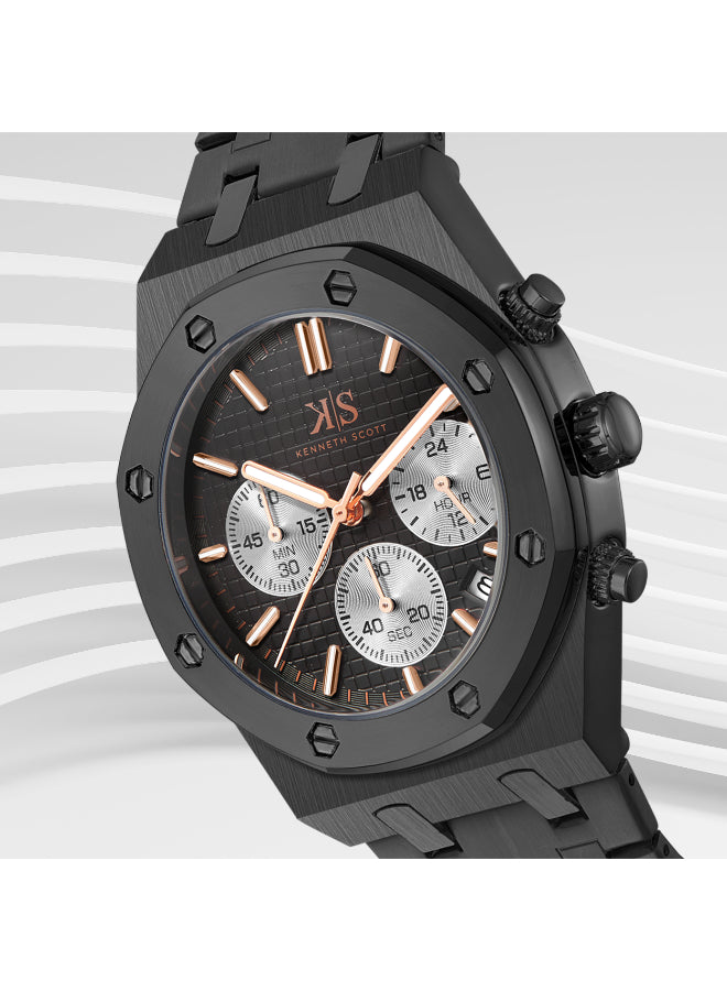 ساعة كينيث سكوت الرجالية متعددة الوظائف ذات المينا السوداء - K24112-BBBB