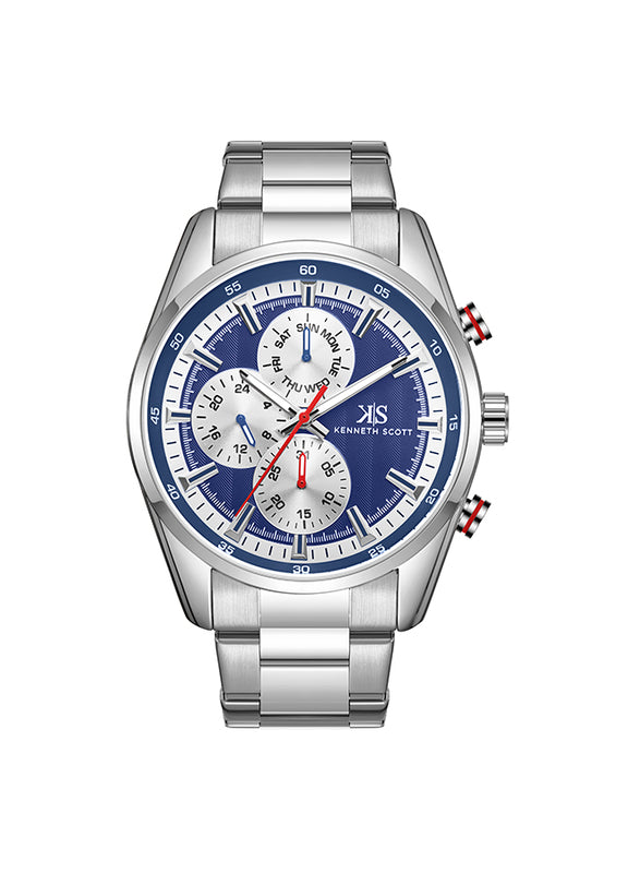 Kenneth Scott Men's Multi Function Blue Dial Watch - K24117-SBSN