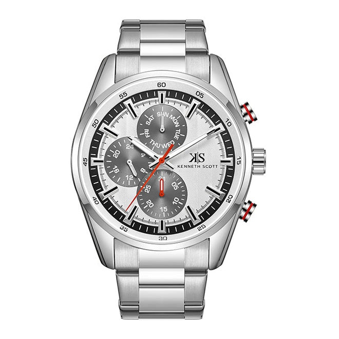 Kenneth Scott Men's Multi Function White Dial Watch - K24117-SBSW