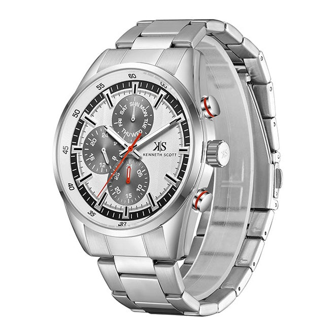 Kenneth Scott Men's Multi Function White Dial Watch - K24117-SBSW