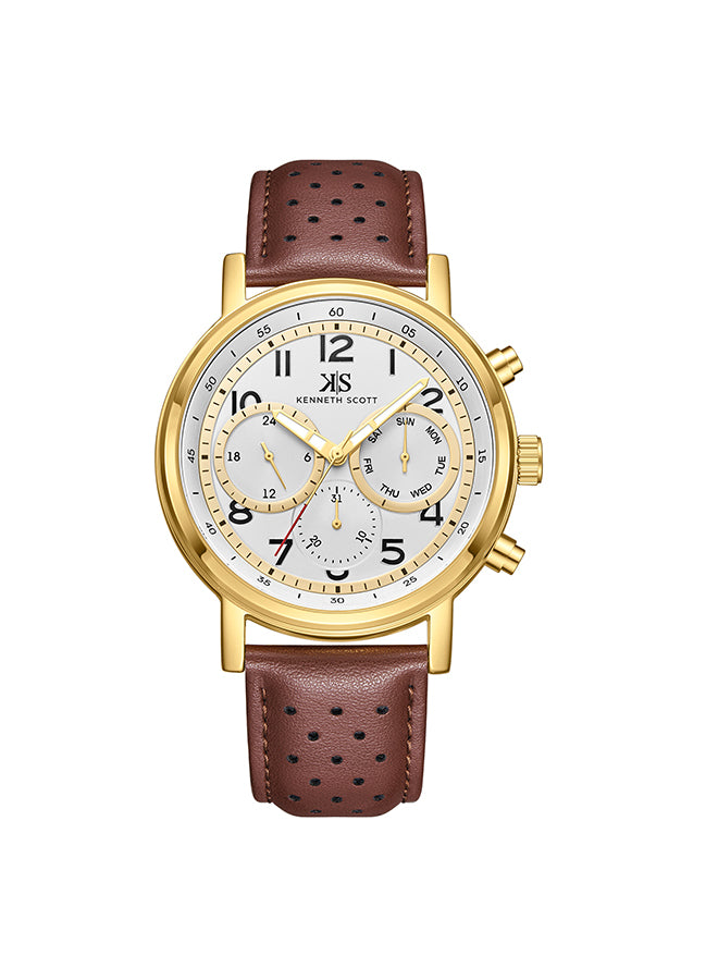 Kenneth Scott Men's Analog White Dial Watch - K24119-GLDW