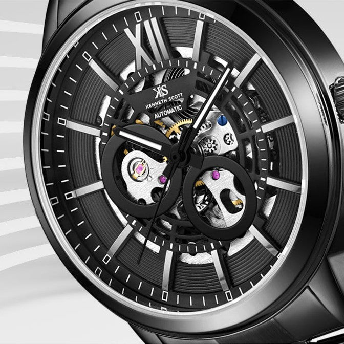 Kenneth Scott Men's Automatic  Black Dial Watch - K24324-BBBB