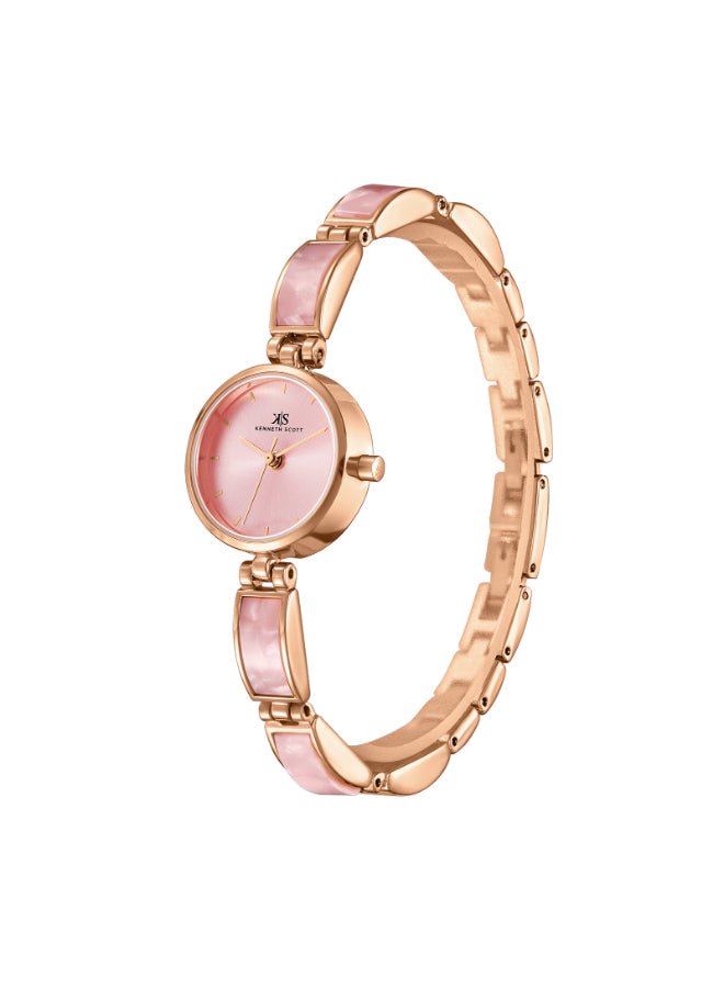 ساعة كينيث سكوت النسائية التناظرية ذات المينا الوردية - K24502-RCPP