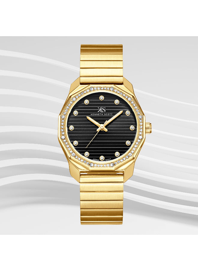 Kenneth Scott Women's Analog Black Dial Watch - K24505-GBGB