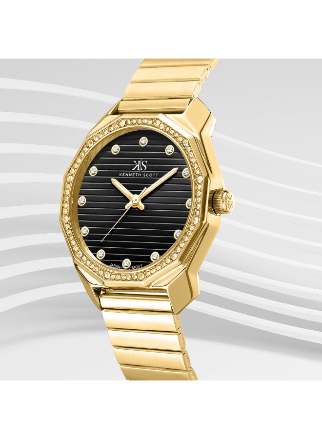 Kenneth Scott Women's Analog Black Dial Watch - K24505-GBGB
