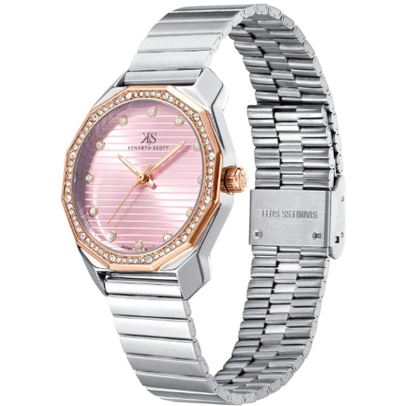 ساعة كينيث سكوت النسائية التناظرية ذات المينا الوردية - K24505-KBKP