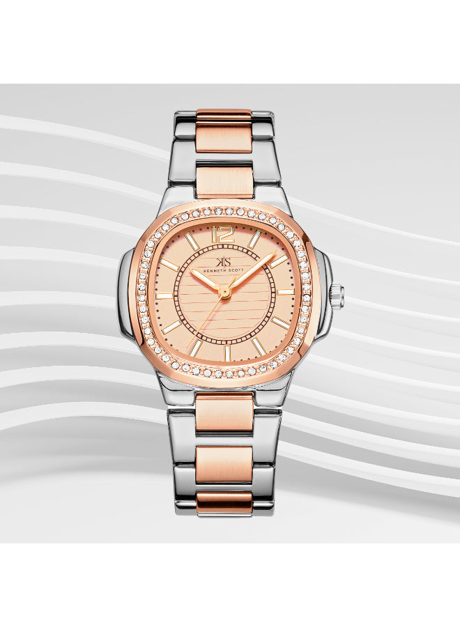 ساعة كينيث سكوت النسائية التناظرية ذات المينا الذهبي الوردي - K24507-KBKK