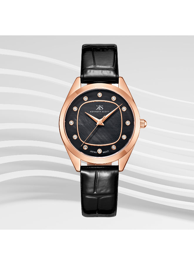 ساعة كينيث سكوت النسائية التناظرية ذات المينا السوداء - K24508-RLBB